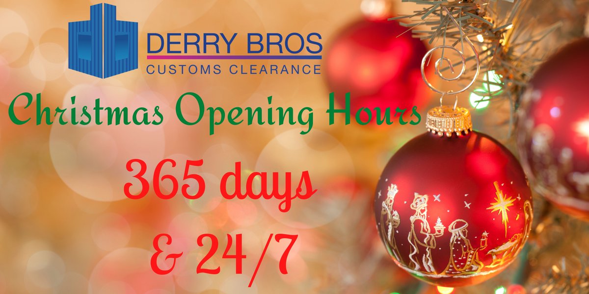 Derry Bros Customs Clearance Ltd (@derrybroscc) on Twitter photo Our staff will be on hand throughout the Festive Holidays, to make sure your goods keep moving.
For all your customs needs contact:
customs@derrybros.com
+44 28 8778 4949
derrybroscc.com
#24/7 #customs #christmas #open Our staff will be on hand throughout the Festive Holidays, to make sure your goods keep moving.
For all your customs needs contact:
customs@derrybros.com
+44 28 8778 4949
derrybroscc.com
#24/7 #customs #christmas #open
