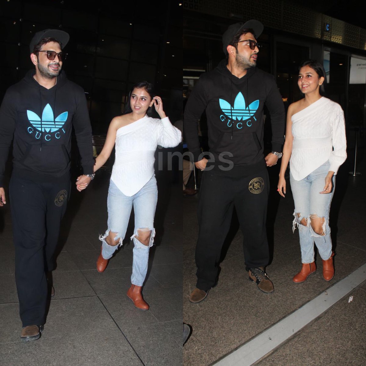 bombaytimes's tweet photo. Lovebirds #KaranKundrra and #TejasswiPrakash get clicked at the airport ✈️ https://t.co/KcpTbbvblL