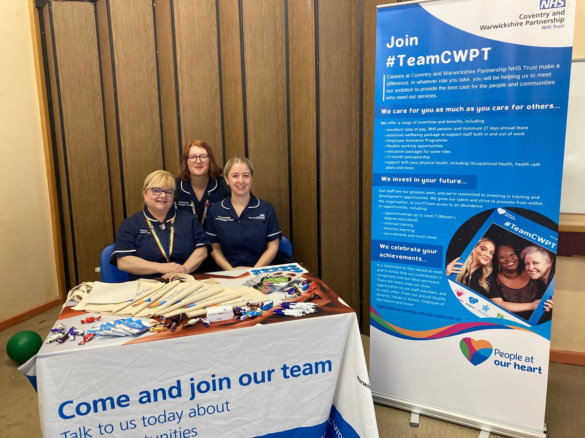 CWPT_NHS's tweet photo. Our teams are ready and waiting to greet nurses and student nurses at our recruitment day!

Looking for a new opportunity? Stop by Brooklands Hospital Solihull from 10am – 3pm today and learn about our exciting career opportunities. https://t.co/OhemBpVTnV
