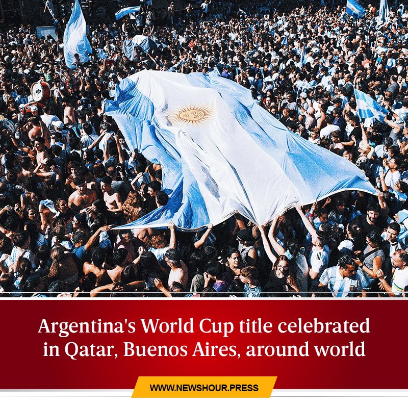 Newshour_press's tweet photo. Lionel Messi's and Argentina's World Cup win was celebrated by massive crowds in Buenos Aires and around the world.
#LionelMessi𓃵  #Messi #ArgentinaVsFrance #ArgentinaFrancia #FIFAWorldCup #FIFAInTheHouse #FIFAWorldCupFinal https://t.co/45JTKpDvqN