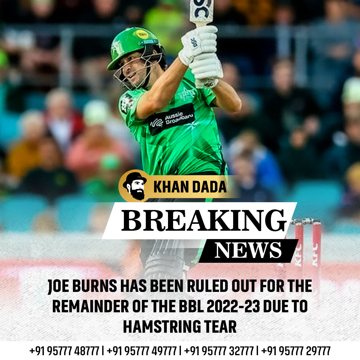 khandada92786's tweet image. Due to a hamstring strain, Joe Burns has been declared out for the duration of the BBL 2022–23. 🏏👍

#Joeburns #Cricket  #Stevesmith #BBL12