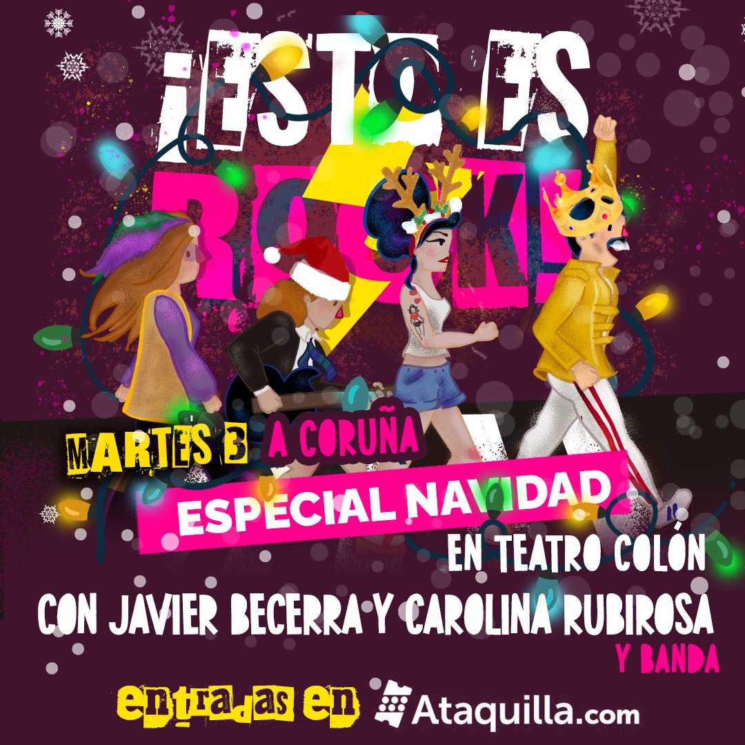 Llega el especial de Navidad de !Esto es rock! en el <a href="/TColonCoruna/">Teatro Colón Coruña</a>. Volvemos <a href="/CRubirosa/">Carolina Rubirosa</a> y yo con una bandaza, invitados especiales y nuevos temas para celebrar la música de Chuck Berry, The Beatles, Joan Jett, Ramones y muchos otros. Entradas a la venta ya pago.ataquilla.com/?_ga=2.1810900…