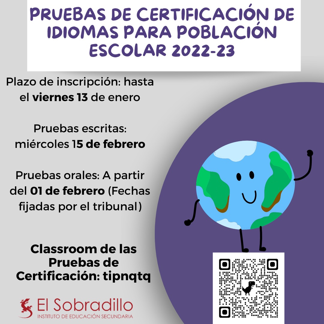 ieselsobradillo's tweet photo. #pruebasdecertificaciónpoblaciónescolar para el alumnado de #4eso #2bach #2cfgm #2cfgs y #3cfgsdist ¡Anímate! https://t.co/O3Z0ixSDNx
