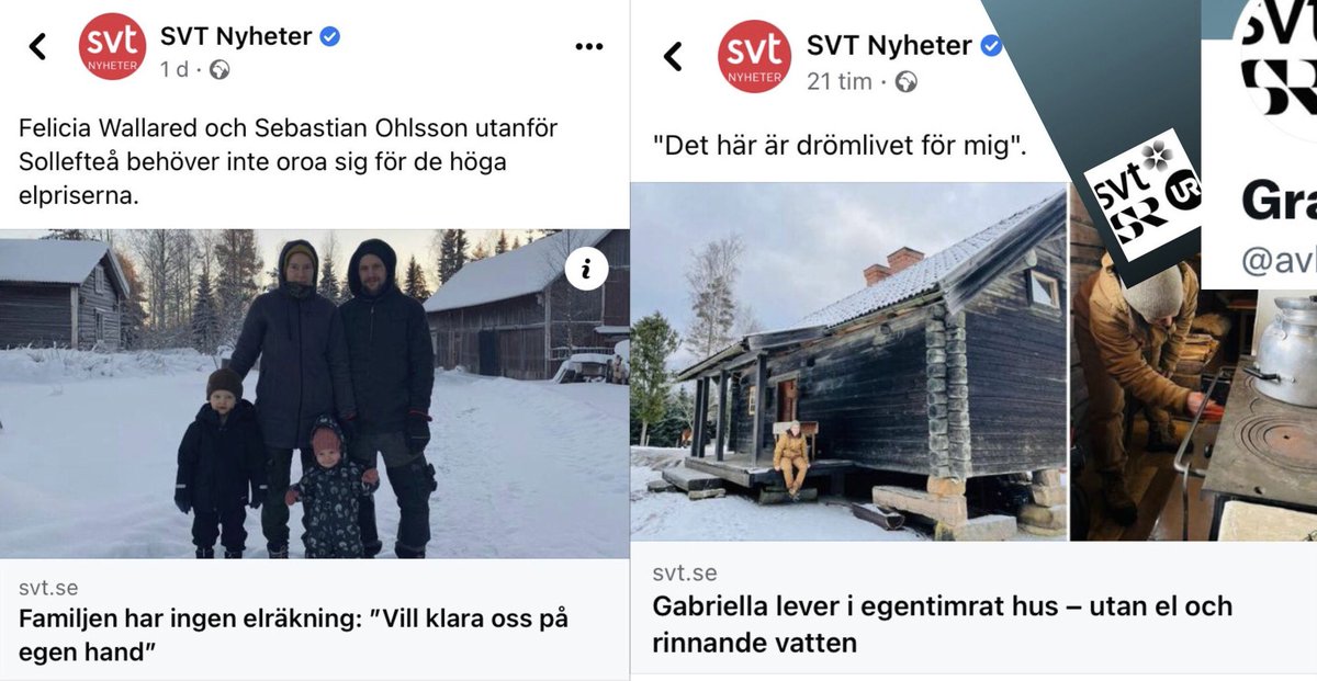 avPublicService's tweet image. Återkommande romantiserande @SVT-mysreportage om elsparande som dygd – med budskapet att det går utmärkt att klara sig utan el, de som klagar är bara bortskämda…Men @SVT borde istället granska elkrisen och dess uppkomst – inte idealisera förindustriella samhället. #journalistik