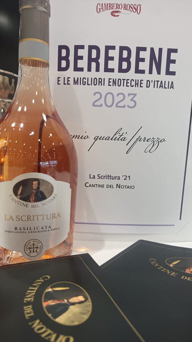 Premio qualità prezzo di #BereBene 2023 <a href="/ilGamberoRosso/">Gambero Rosso</a> per La Scrittura 2021 di #CantinedelNotaio