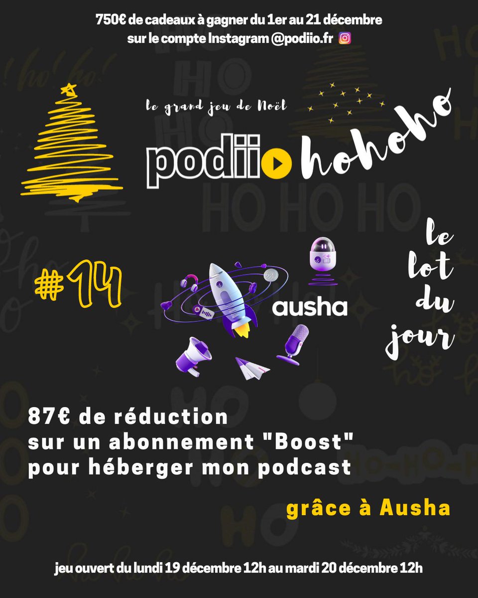 podiio_'s tweet image. A gagner sur notre compte Instagram avant mardi 12h 🎁

Trois mois d'hébergement chez @Ausha_FR offerts pour ton podcast 🤙 instagram.com/p/CmWNbharoJl/…

Par ici 👉 

🎅 Tout au long du mois de décembre, 750€ de cadeaux à gagner avec Podiiohohoho : suivez-nous !