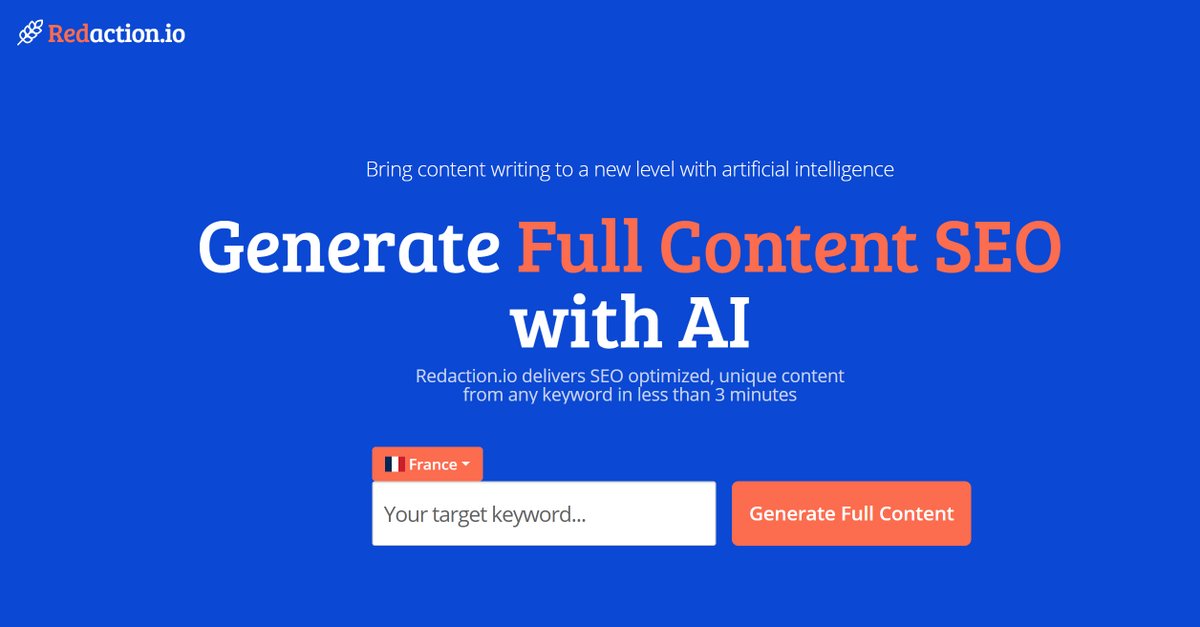NOUVEAU! On y est 🙌
La génération de texte optimisé pour le SEO (longueur, intention, sémantique,...), c'est MAINTENANT !
Du contenu de qualité, qui ranke sur : 
redaction.io [⬅️à tester]

💕Il y aura un avant et un après : on vit une époque de fou