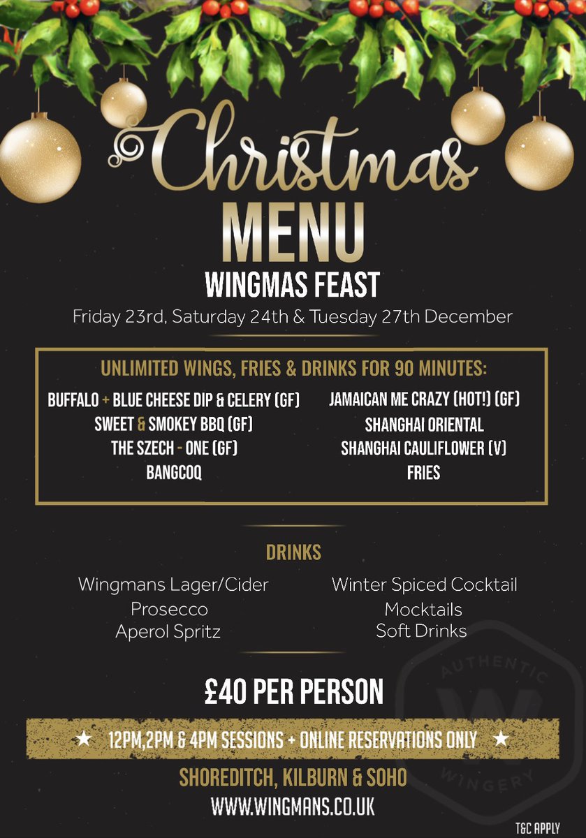 Join us for a Wing- Mas Feast on 23rd, 24th &amp; 27th December. More Info: rb.gy/qdjwoh

#wingmans #wingmanschicken #xmas #feast #london