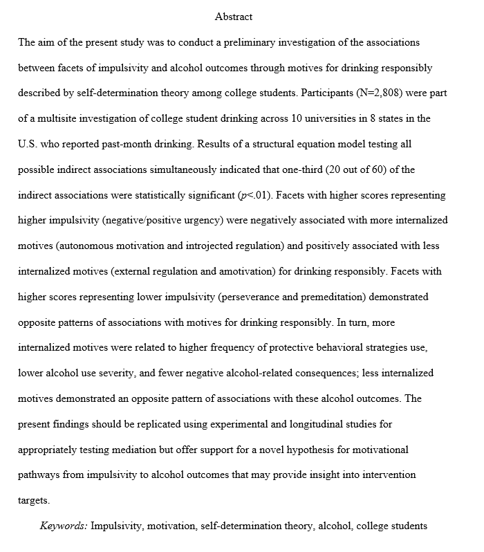 “Indirect Associations between Impulsivity and Alcohol Outcomes through Motives for Drinking Responsibly among U.S. College Students: An Integration of Self-Determination Theory and the Acquired Preparedness Model” by <a href="/DylanKRichards/">Dylan Richards</a>, <a href="/JTWaddell7/">Jack T. Waddell</a> +AddictionsResearchTeam <a href="/UNMCASAA/">Center on Alcohol, Substance use, And Addictions</a>