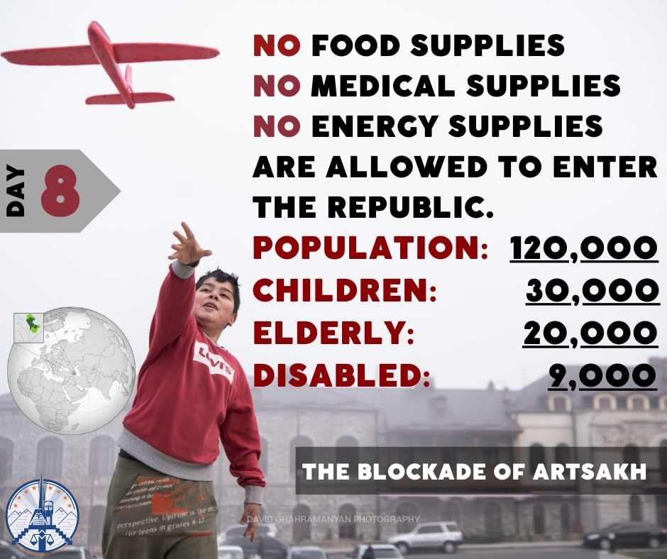 ArtsakhOmbuds's tweet photo. It has been more than a week now of #Artsakh's #blockade by 🇦🇿, whilst its population suffers from humanitarian consequences multiplying day by day. The international community must take prompt action to put an end to the illegal isolation of Artsakh from the outside world and🇦🇲. https://t.co/m8puTVfzxy