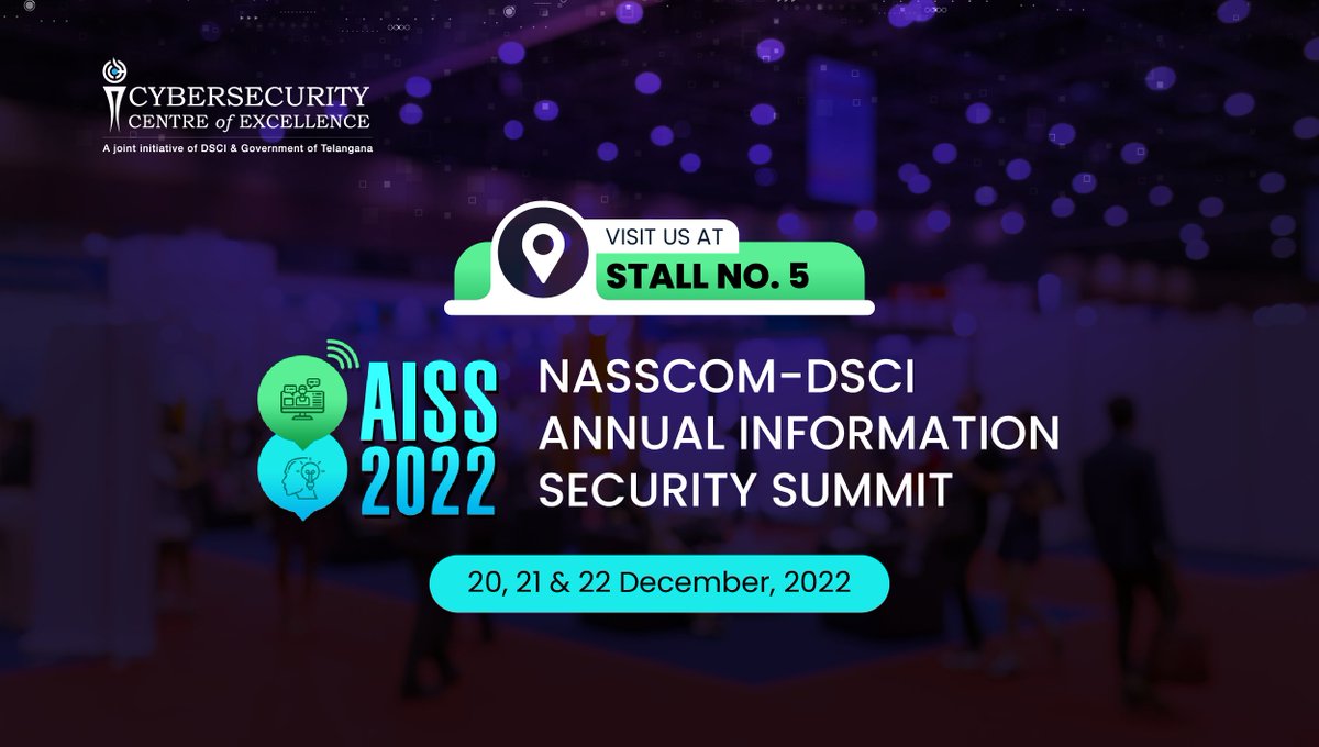ccoe_hyd's tweet image. The CCoE team invites you all to our journey at #AISS22 wherein we showcase our trove of expert #information on cybersecurity &amp;amp; privacy.
Come and explore the various possibilities for #privacyinnovation &amp;amp; #collaboration only at #AISS22.
Find us at Booth no. 5 on 21 &amp;amp; 22 December!