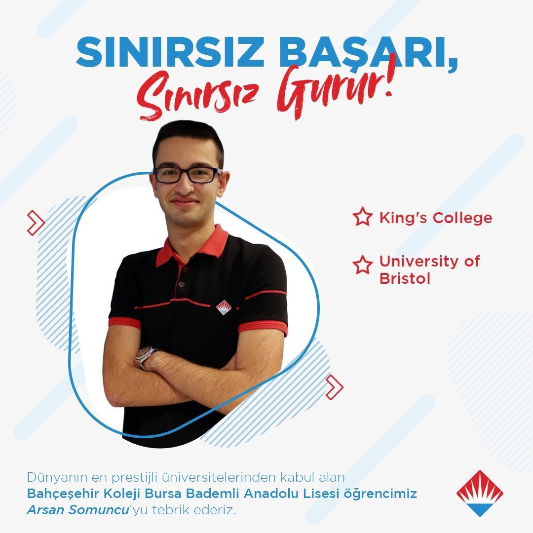 ʏᴇɴɪ ʜᴀғᴛᴀʏᴀ ɢüᴢᴇʟ ʙɪʀ ʜᴀʙᴇʀʟᴇ ʙᴀşʟıʏᴏʀᴜᴢ! ✨

Bursa Bademli Anadolu Lisesi öğrencimiz Arsan Somuncu, King’s College ve University of Bristol’den kabul aldı.
Gururluyuz!
Tebrikler, yolun açık olsun Arsan! 👏🏻
#bahçeşehirkoleji 💙❤