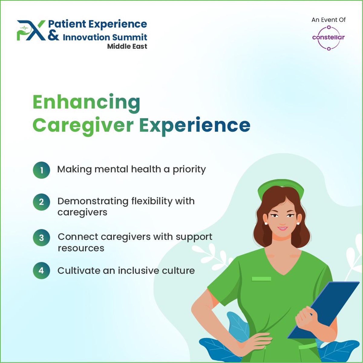 The caregivers are always under a lot of stress which is often aggravated by the long working hours, stressful environment and stressful patients. 

It is important to enhance the experience of the caregivers for which hospitals can follow these tips. 

#pxinnovationsummit