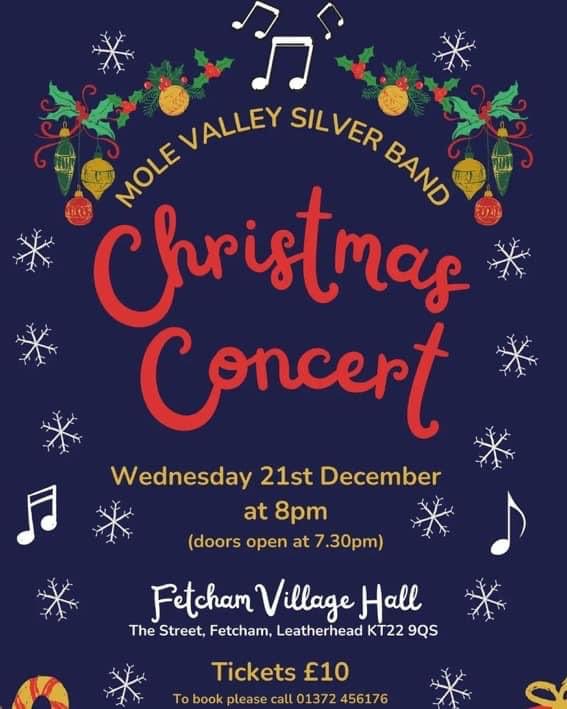 MoleVSBand's tweet photo. We are really looking forward to our festive Christmas concert this Wednesday 21st December at Fetcham Village Hall! 
Doors open at 7.30pm. 
Great selection of music. 
See you there!
#brassband #molevalleysilverband #MVSB #Christmas #concert 🎺🎄🤶 https://t.co/mZFkviyDjt
