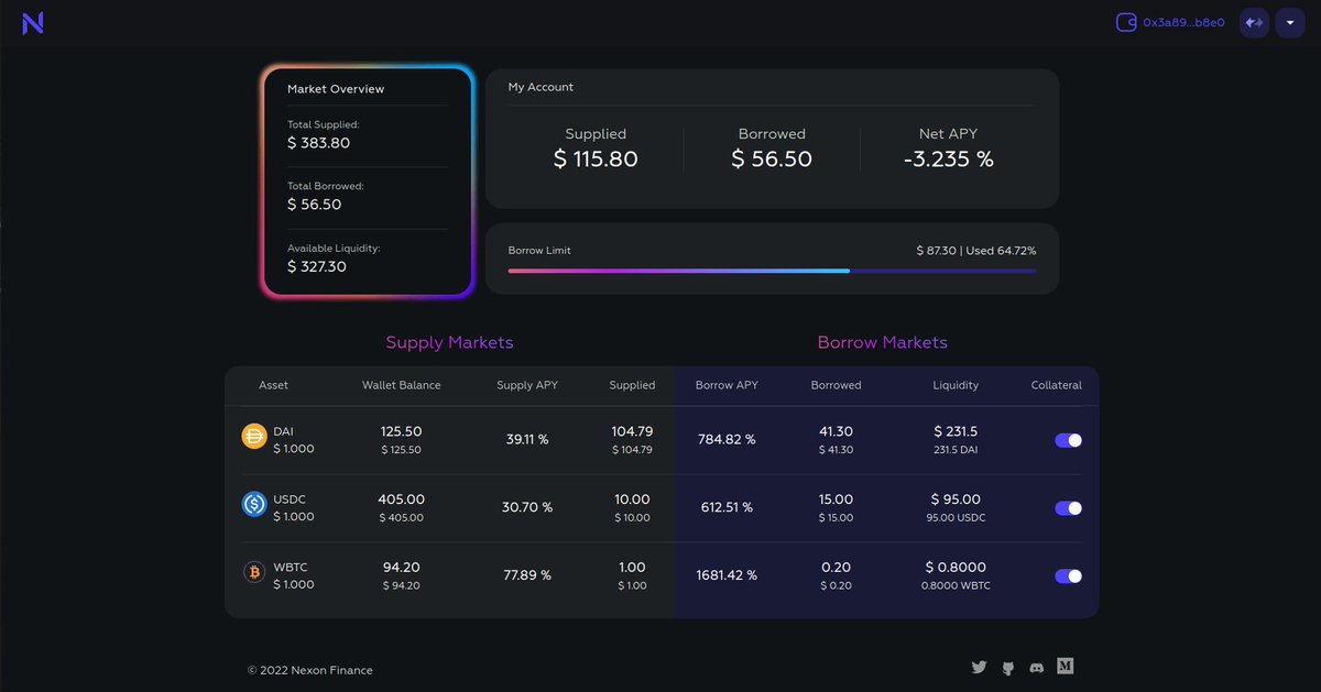 2/ You can lend &amp; borrow tokens in these available markets. If your address is chosen for early access, you will be airdropped some testnet tokens that you can deposit in these markets.