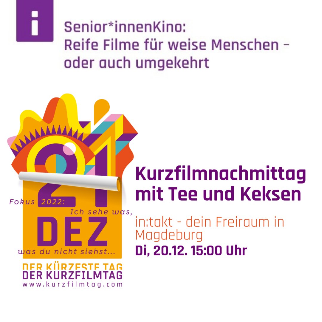 ❗Kurzer Reminder: Heute um 19:00 Uhr findet bei uns das Jugendkino statt.

📽️ Morgen geht es weiter. Es werden #kruzfilme gezeigt, die sich mit der Lebenswelt von Senior:innen auseinandersetzen. 
Ab 15:00Uhr geht es los bei uns im Laden. 

Wir freuen uns auf jeden 🥳
