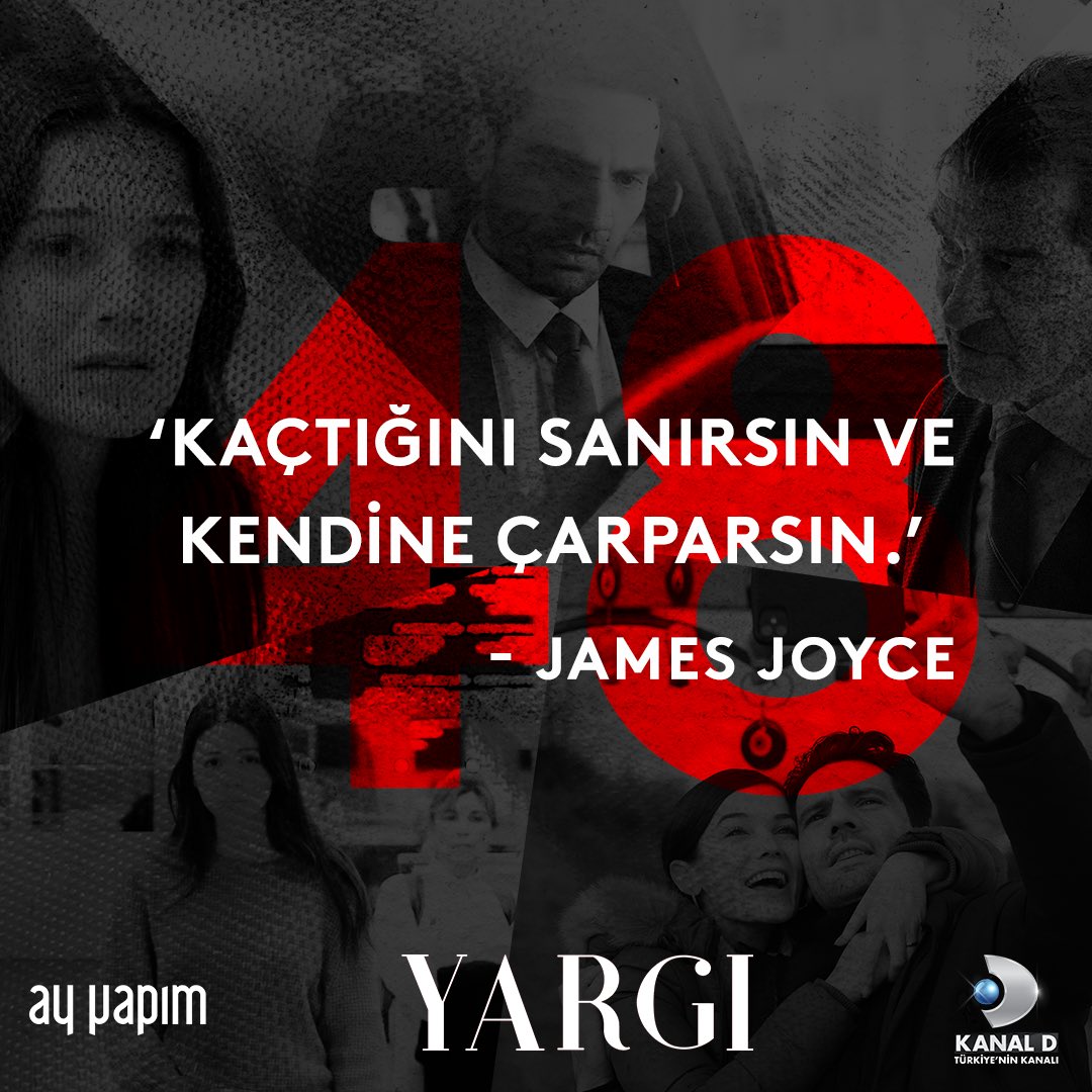 “Kaçtığını sanırsın ve kendine çarparsın.” -James Joyce #Yargı <a href="/KanalD/">Kanal D</a> <a href="/ayyapim/">AY YAPIM</a> <a href="/kaanurgancioglu/">Kaan Urgancıoğlu</a> <a href="/pinardeniz12/">pınar deniz</a>