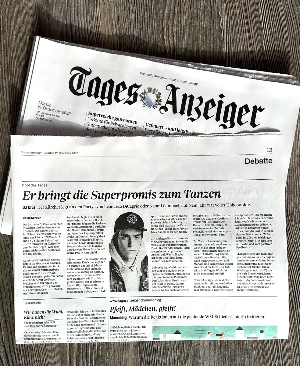 It's been a dope year and I appreciate <a href="/tagesanzeiger/">Tages-Anzeiger</a> reaching out to me to write about it. Online here: tagesanzeiger.ch/zu-diesem-zuer…