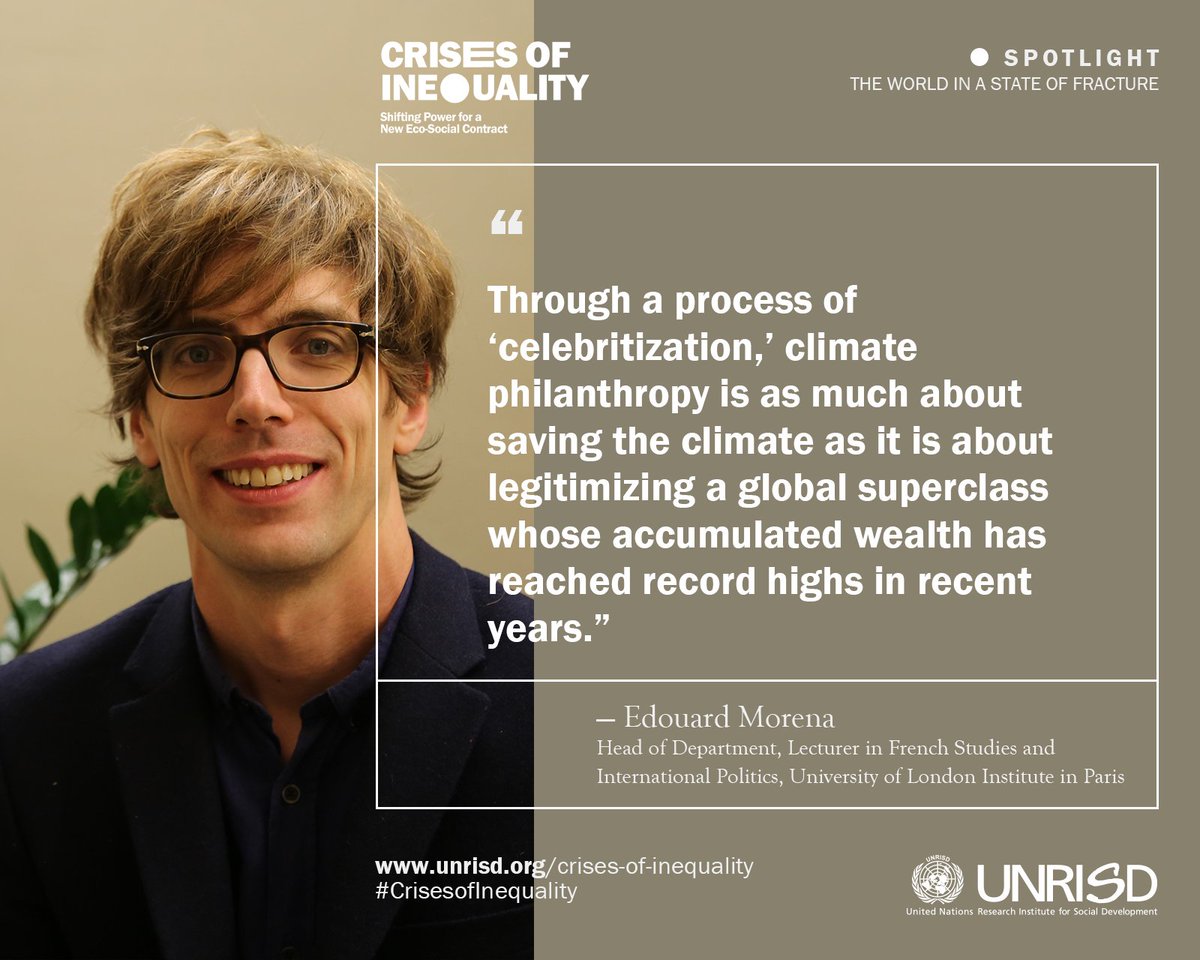 Climate philanthropy: Yet another way to legitimize the super-rich and the unjust systems driving extreme wealth?

In #CrisesofInequality our network of collaborators don't shy away from difficult questions.

Explore their answers in the full report → unrisd.org/crises-of-ineq…