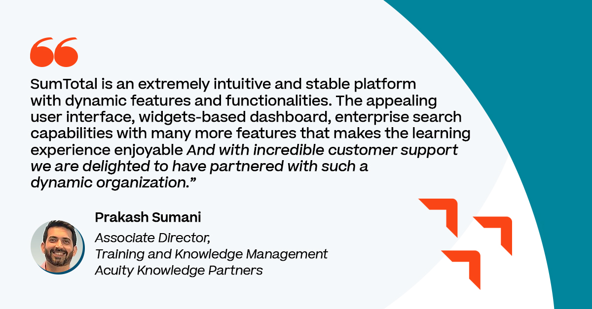 We are enjoying working closely with the team at Acuity Knowledge Partners, to offer a #nurturing approach to #employeedevelopment. Read here how SumTotal has helped companies across various industries improve organizational performance:  bit.ly/3i6YGND