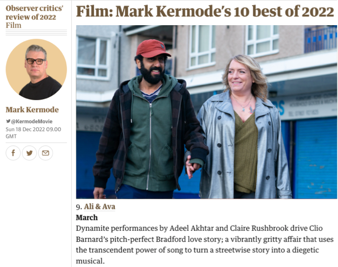 Whoop whoop! Big up @cliobarnard's #AliAva getting into @KermodeMovie @guardian @ObserverUK critics' 10 best #films of #2022 🎉🔥👏 - theguardian.com/culture/2022/d… ♥️ Thank you! 🙏