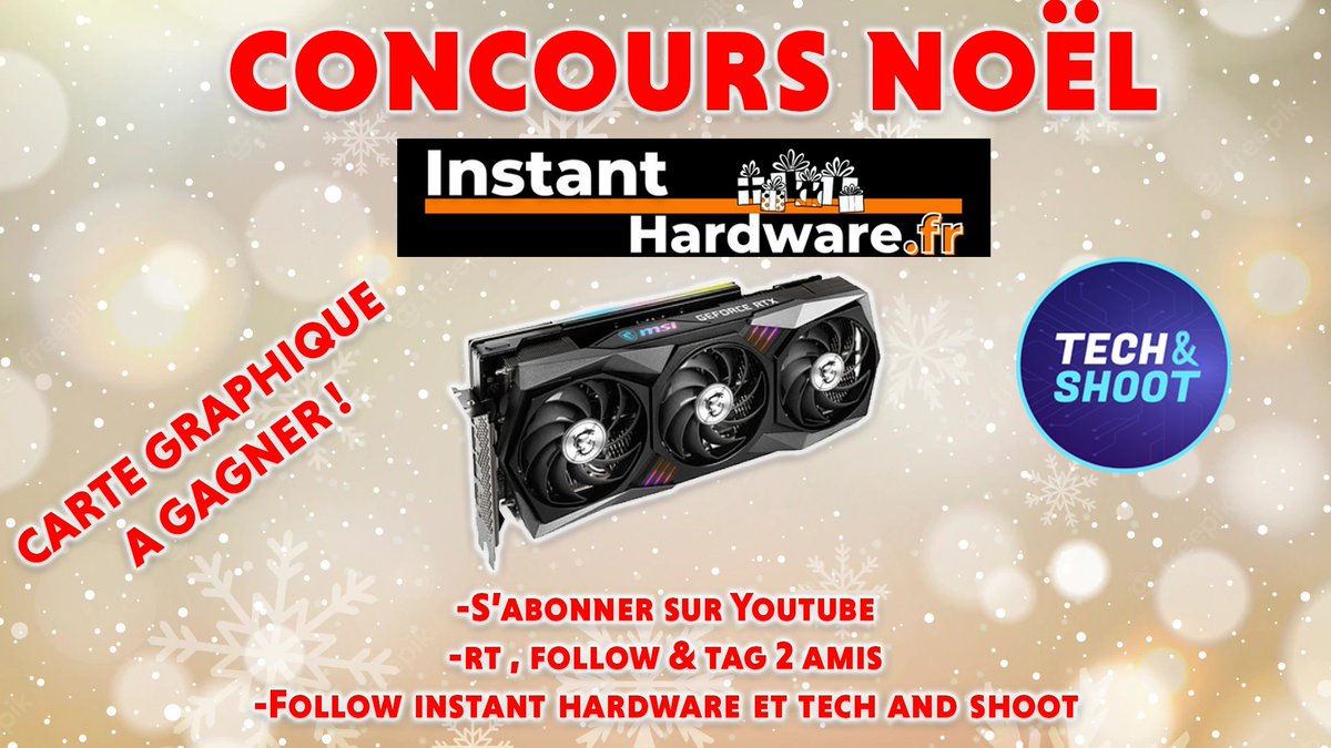 TechandShoot's tweet image. 🎁CONCOURS🎁
Salut à tous, pour fêter #Noel , tente de gagner une RTX 3050 EAGLE de GIGABYTE  ! 

✅FOLLOW @Instanthardware &amp;amp; @TechandShoot
✅ RETWEET &amp;amp; LIKE &amp;amp; TAG 2 AMIS
✅S'abonner à ma chaine #YOUTUBE : bit.ly/2p4qKWI

☘️ 1 gagnant par TAS le 31/12
#Concours #Giveaway