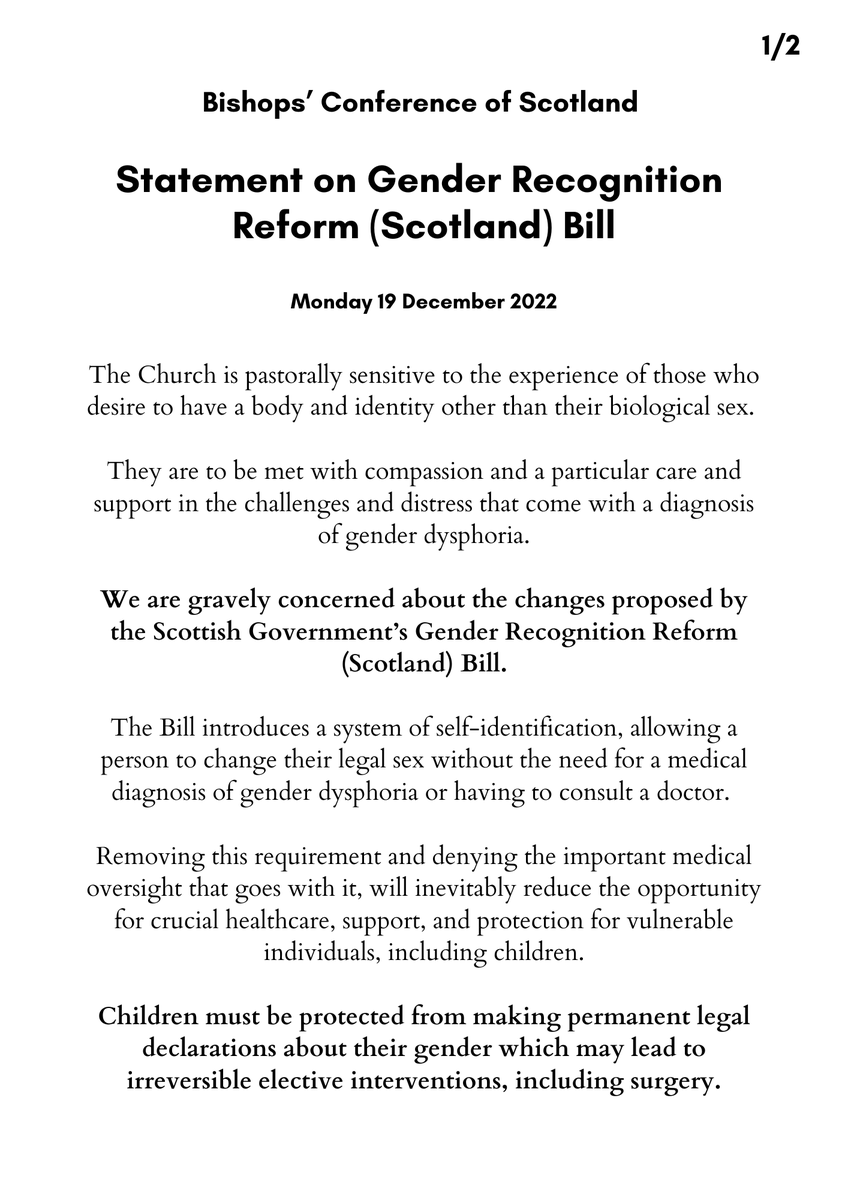 The Church is pastorally sensitive to the experience of those who desire to have a body and identity other than their biological sex.
They are to be met with compassion and a particular care and support in the challenges and distress that come with a diagnosis of gender dysphoria.
We are gravely concerned about the changes proposed by the Scottish Government’s Gender Recognition Reform (Scotland) Bill.
The Bill introduces a system of self-identification, allowing a person to change their legal sex without the need for a medical diagnosis of gender dysphoria or having to consult a doctor.
Removing this requirement and denying the important medical oversight that goes with it, will inevitably reduce the opportunity for crucial healthcare, support, and protection for vulnerable individuals, including children.
Children must be protected from making permanent legal declarations about their gender which may lead to irreversible elective interventions, including surgery.
