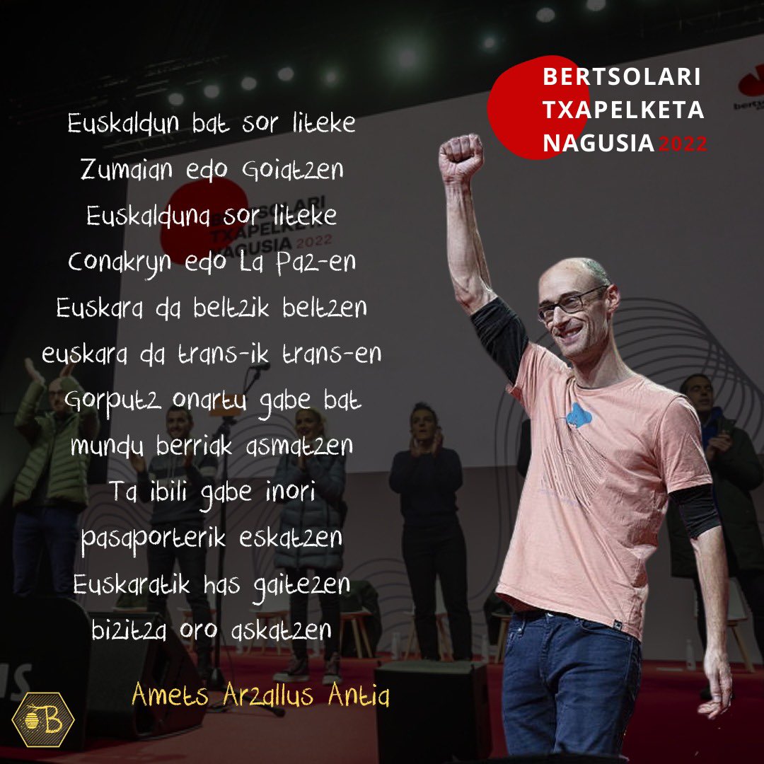 “…Euskaratik has gaitezen
bizitza oro askatzen” 
Amets Arzallus Antia #BTN22 #kezkatutagaude