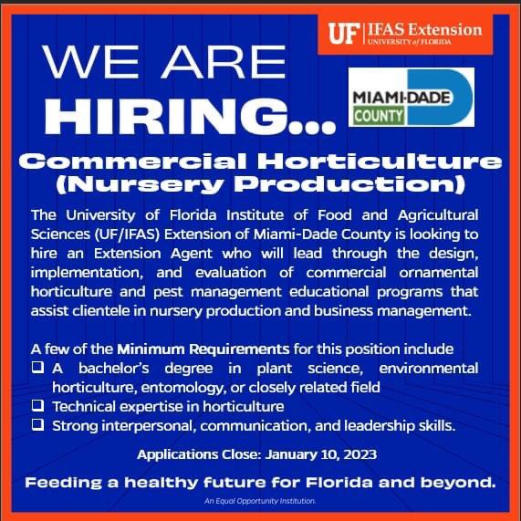 Tropical Plant Clinic & Research Lab (@clinicplant) on Twitter photo Looking for a job in #extension #horticulture #ornamental? Here is an exciting opportunity explore.jobs.ufl.edu/en-us/job/5250… to work with a vibrant industry in sunny #SoFL <a href="/ufhorticulture/">UF/IFAS Horticultural Sciences</a> <a href="/UFPlantPath/">UF/IFAS Plant Pathology Department</a> <a href="/ufplantdoctors/">UF Doctor of Plant Medicine Program</a> <a href="/FSHS_Hort/">FSHS</a> <a href="/ASHS_Hort/">ASHS</a> <a href="/MiamiDadeCounty/">Miami-Dade County</a> <a href="/UF_IFAS/">UF IFAS Solutions</a> <a href="/sd_aps/">APS SouthernDivision</a> <a href="/hortidaily/">Horti Daily</a> 🌺🌴 Looking for a job in #extension #horticulture #ornamental? Here is an exciting opportunity explore.jobs.ufl.edu/en-us/job/5250… to work with a vibrant industry in sunny #SoFL <a href="/ufhorticulture/">UF/IFAS Horticultural Sciences</a> <a href="/UFPlantPath/">UF/IFAS Plant Pathology Department</a> <a href="/ufplantdoctors/">UF Doctor of Plant Medicine Program</a> <a href="/FSHS_Hort/">FSHS</a> <a href="/ASHS_Hort/">ASHS</a> <a href="/MiamiDadeCounty/">Miami-Dade County</a> <a href="/UF_IFAS/">UF IFAS Solutions</a> <a href="/sd_aps/">APS SouthernDivision</a> <a href="/hortidaily/">Horti Daily</a> 🌺🌴