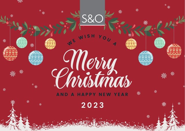 The team at S&amp;O IP wishes you a holiday season filled with joy and laughter.  

We wish you prosperity in the coming year and we look forward to working with you soon!
