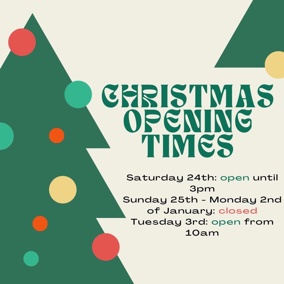 Open regular hours this week until we close for the holidays at 3pm on the 24th. If you’re around, come by and stock up before we close 💚❤️