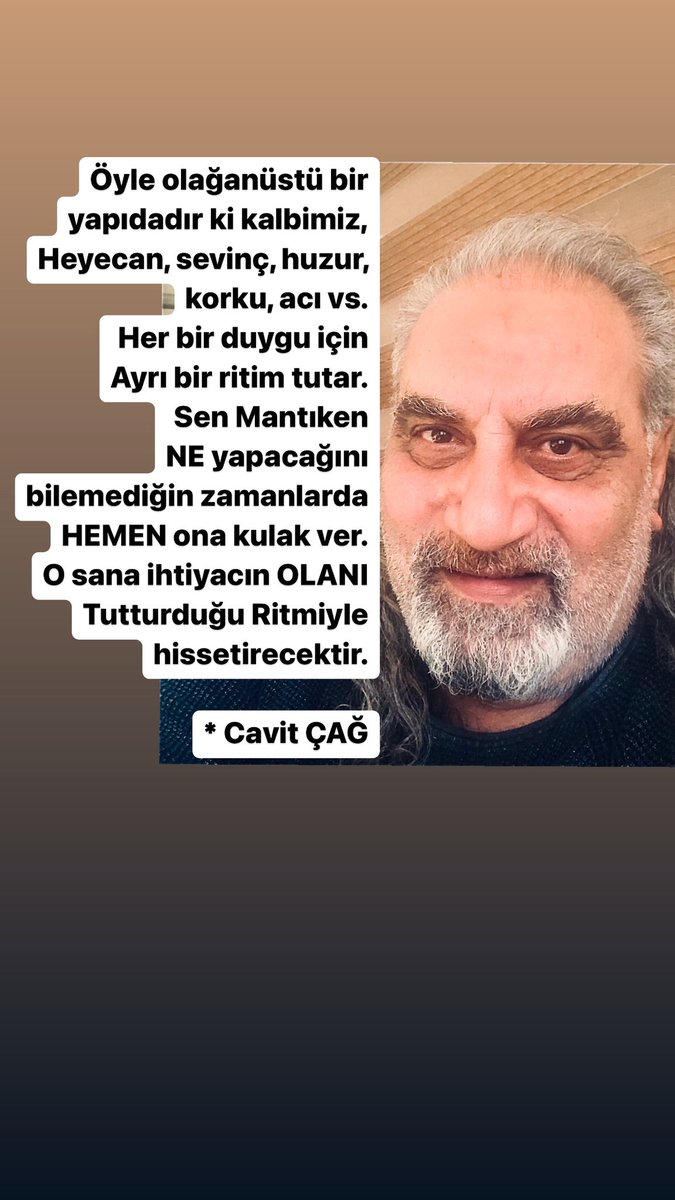 CavitCag's tweet photo. Öyle olağanüstü bir yapıdadır ki kalbimiz,
Heyecan, sevinç, huzur, korku, acı vs.
Her bir duygu için
Ayrı bir ritim tutar.
Sen Mantıken
NE yapacağını bilemediğin zamanlarda
HEMEN ona kulak ver.
O sana ihtiyacın OLANI
Tutturduğu Ritmiyle hissetirecektir.

* Cavit ÇAĞ https://t.co/YnSD5ep5r2