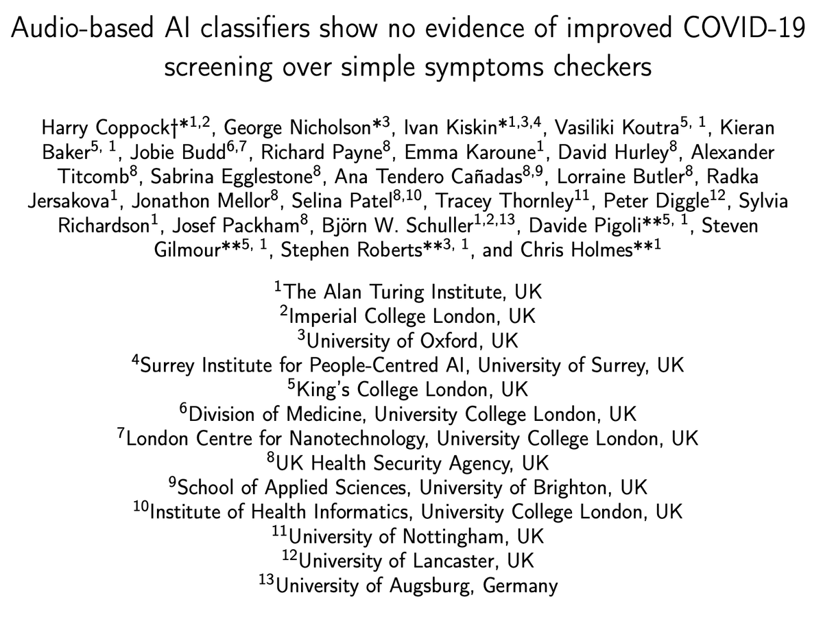 New Paper! Very excited to share our most recent work investigating the effects of confounders in COVID-19 detection from respiratory audio.

link: arxiv.org/abs/2212.08570
🧵(1/9)
