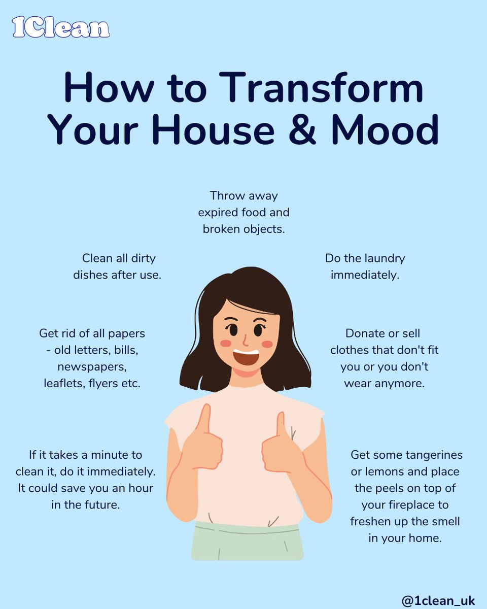 1clean_uk's tweet image. Hello Monday 💙

The state of cleanliness at home greatly impacts our moods. Here are our top tips for a clean home and a positive mood.

We hope you have a happy week ahead.  ☀

#wecleanyouenjoy #cleaning #1clean #clean #cleanhome #cleaninglady #cleanwith1clean #mood
