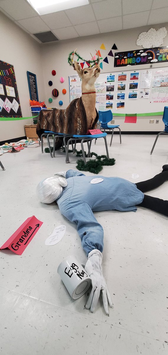 davis_stem's tweet photo. Grandma got run over by a reindeer and today, in 5th grade, we are using our investigative skills to determine which reindeer it was. 

Don't worry, she's just resting after the collision. Sheriff Snowflake has asked her not to move until we figure things out...🤭 #DavisDriven https://t.co/ctfhtlK5iF