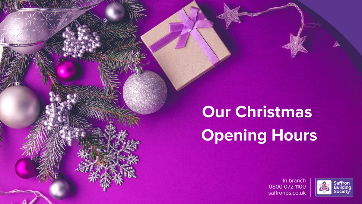 We wanted to let you know we have updated our opening hours for the festive season. Visit: saffronbs.co.uk/christmasopeni… to stay up to date with our opening times this Christmas. #christmas #openinghours #christmas2022