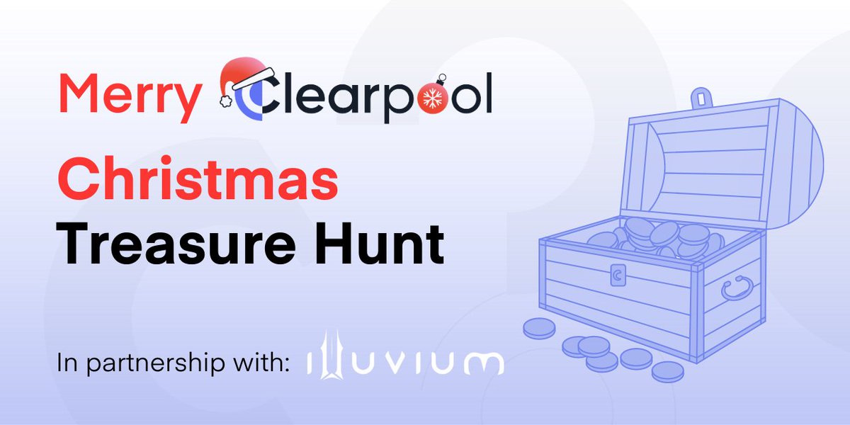 ClearpoolFin's tweet photo. 🎅 The #MerryClearpool Treasure Hunt has started! 🎁

💰 Clearpool is giving away:
1x USDC 1,000
10x USDC 50

🕹️ @illuviumio is giving away 50 private beta slots to Illuvium Overworld and Illuvium Arena PBs.

$CPOOL #ChristmasGiveaway 

1/2 https://t.co/mUXZKq4fwY