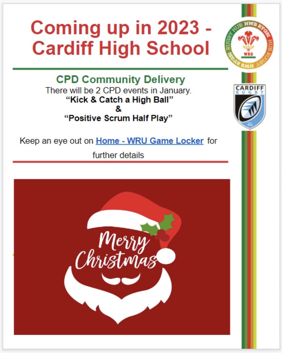🚨 Cardiff High School - WRU - Rugby Newsletter - December

Many more opportunities coming up in the New Year 🙌🏼

Merry Christmas🎄🎅🏻🎁🔴⚫️👍🏼🏉