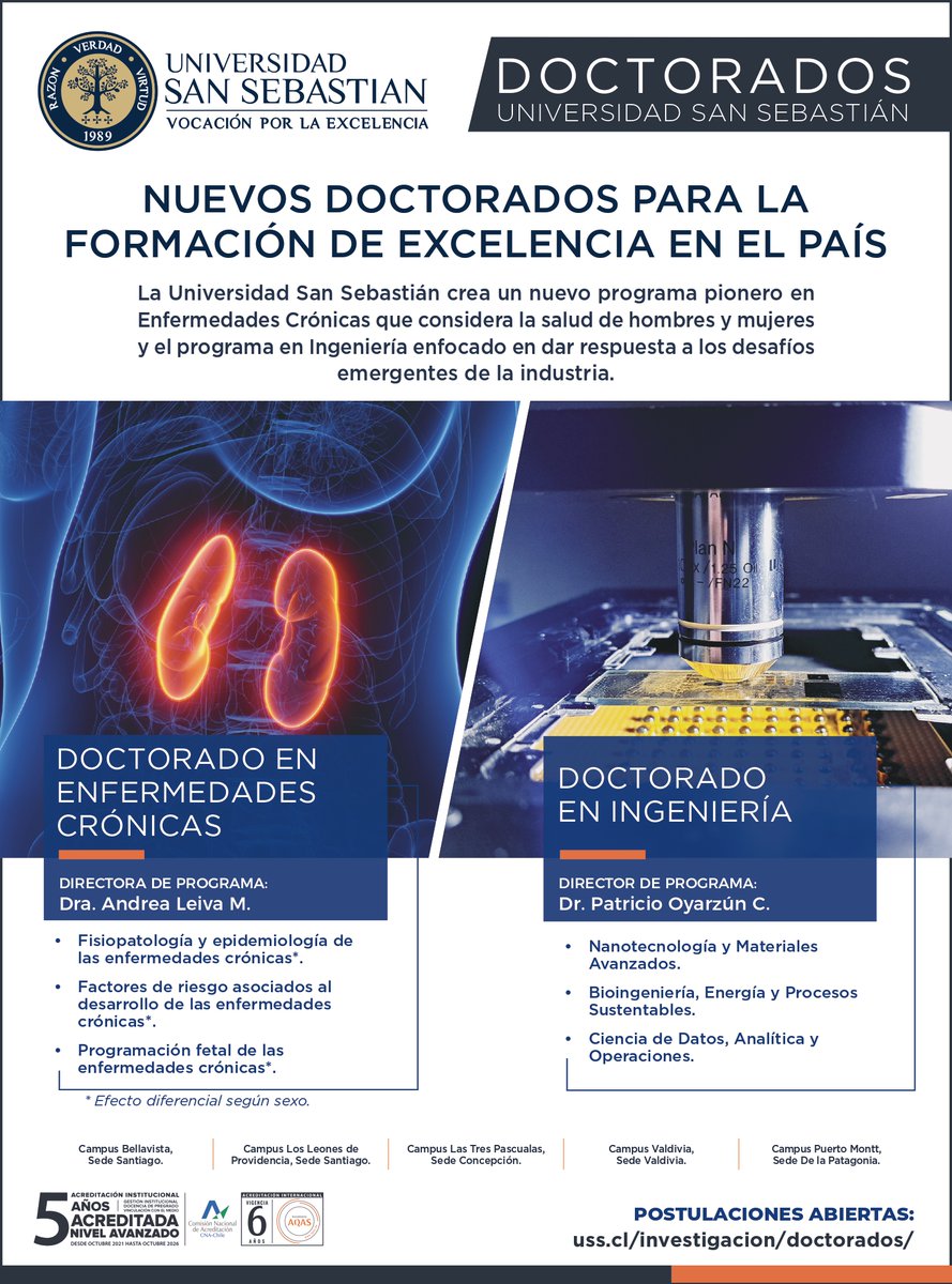 📢Estamos felices de anunciar la creación de dos nuevos programas de doctorado, ampliando la contribución de la <a href="/USanSebastian/">Universidad San Sebastián</a> a la formación avanzada de excelencia en Chile 🎓

Más información 👉 uss.cl/investigacion/…