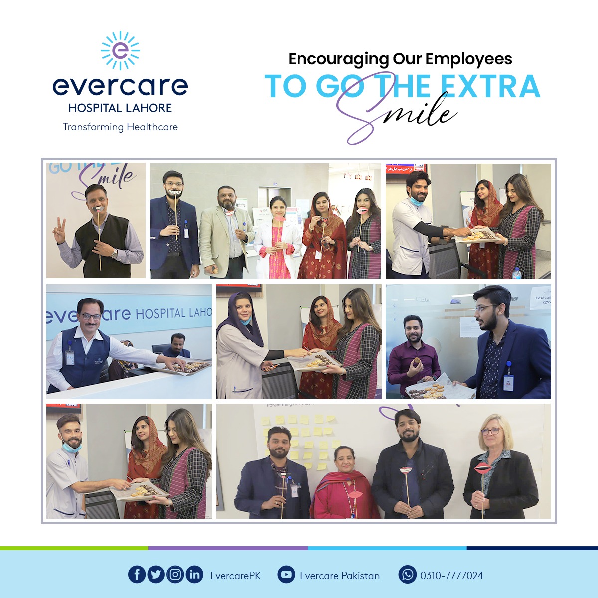 EvercarePK's tweet photo. #EvercareHospitalLahore initiates 'Smile Campaign' to encourage employees to exhibit friendliness and a compassionate approach to heal patients' sufferings and set a benchmark for serving humanity in the best possible way.
#CaretoSmile #GotheExtraSmile https://t.co/mBEa6BCiMA
