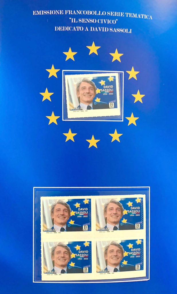 Europarl_IT's tweet photo. 🔵Presentato oggi il francobollo dedicato al Presidente del Parlamento europeo, David Sassoli in presenza di Alessandra Vittorini, del Vice Presidente del Consiglio dei ministri e ministro @ItalyMFA @Antonio_Tajani, il ministro @adolfo_urso, @EnricoLetta 

https://t.co/GrS4yBgr5g https://t.co/eEJDH8vett