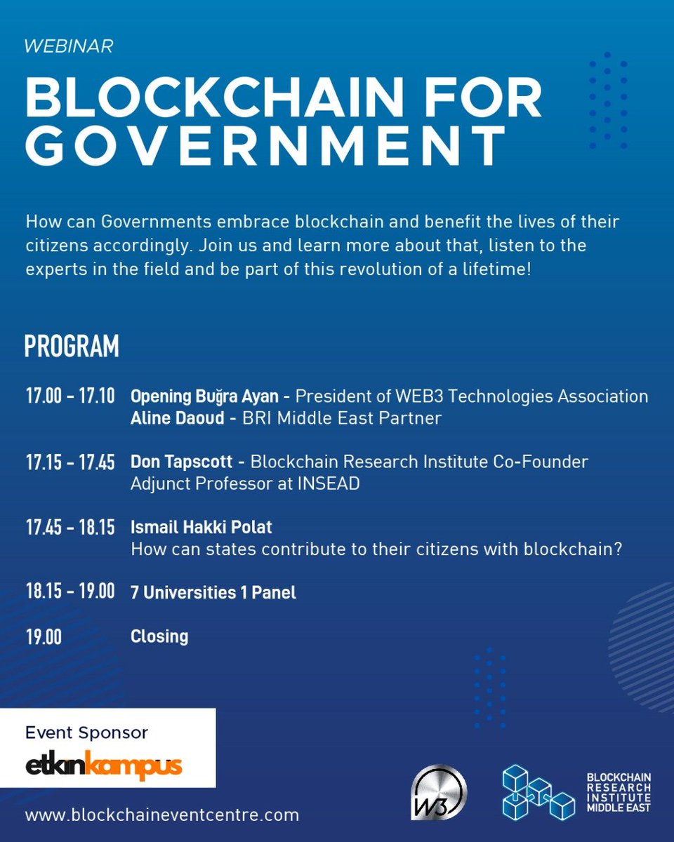 dtapscott's tweet photo. I'll be speaking in our first "Blockchain for Government" webinar series organized by @blockchain_ME and @daoudaline this Tuesday, Dec 20th! 
Did you know the BRI has expanded to Turkey? @MTSBlockchain Register here: https://t.co/BTMsL0fwXv https://t.co/BYQv3yMlwr