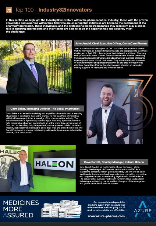 PharmacistCB's tweet photo. A massive thank you to those who nominated me &amp; @Irish_PharmNews for adding me to the industry's Dynamic 100 list and in particular featuring me in the Industry32Innovators section #pharmacy https://t.co/Nm9Rdr75jb