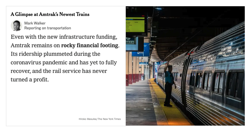 theChemedian's tweet photo. Isn't it crazy that @nytimes reports on trains as "never turning a profit" whereas we never say the same about publicly funded (aka definitely not profitable) roads which carry less volume in the same amount of space?  
https://t.co/YttUEY3GVE https://t.co/lMEZCSBPqg