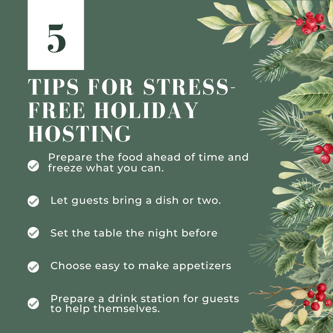TLewERH's tweet photo. Are you in charge of hosting the holidays this year? Here's 5 tips to help reduce some holiday stress!

#movewithtina #realtortips #lovewhereyoulive #homefortheholidays #realtor #hometeamrealestategroup #exitrealtyhorizons #tistheseason #holidayseason #destress #lifehacks https://t.co/ZJwZ0j1Qkq