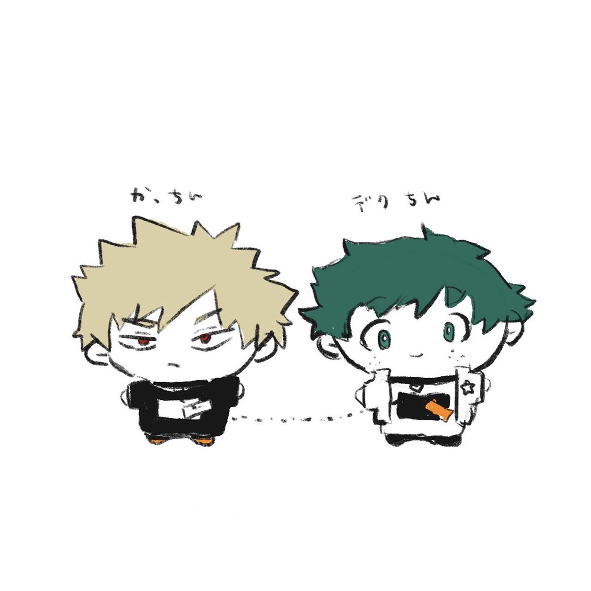 bakugou katsuki ,midoriya izuku multiple boys 2boys freckles male focus white background chibi green hair  illustration images