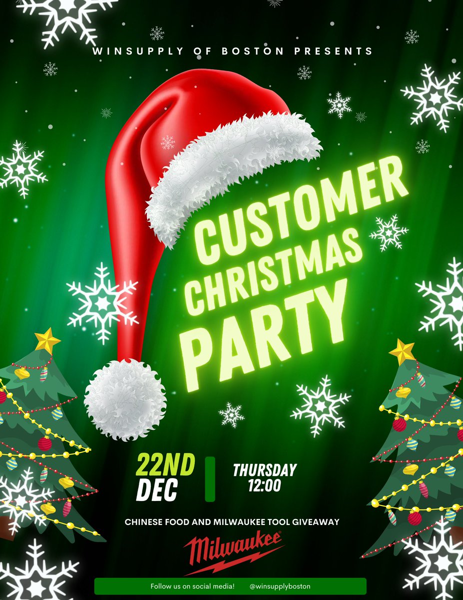 WinSupplyBoston's tweet photo. Reminder that your favorite supply house is having our Christmas party THIS THURSDAY at 12:00!  Everyone remember to "forget a part" at your jobsites on Thursday and come to Winsupply of Boston to "pick it up."  See you Thursday at noon! Thank you for your continued support! https://t.co/Ano57yEiVI