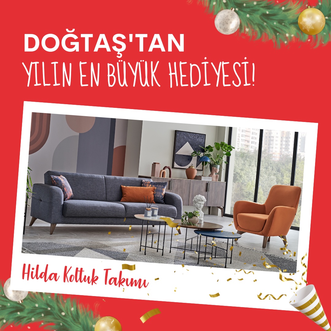 Doğtaş'tan Yeni Yılın En Büyük Hediyesi! 🎄

Hilda Koltuk Takımını kazanmak için;
👉Gönderiyi beğenmeniz,
👉@dogtas hesabımızı takip etmeniz,
👉2 arkadaşınızı etiketlemeniz gerekiyor…

📣 Son gün 31 Aralık.

#Doğtaş #EvimdeDoğtaşZevki #Çekiliş #yılbaşıhediyesi #yılbaşıçekilişi