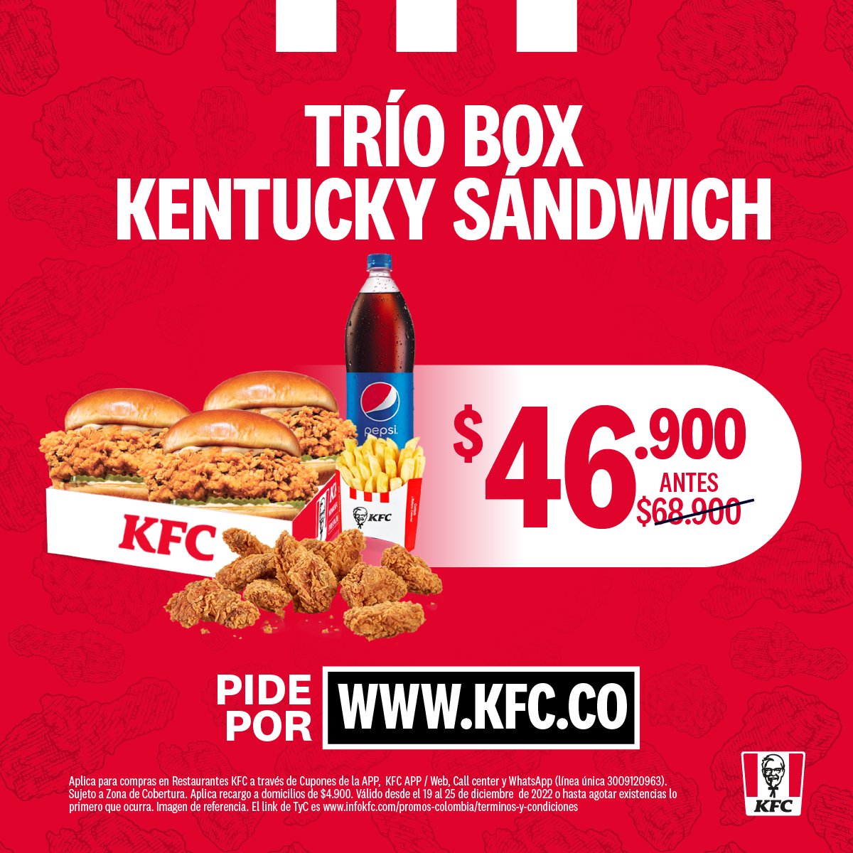 kfccolombia's tweet photo. Llegó la semana perfecta para que no pares de chuparte los dedos con la Receta Secreta. 🍗🔥👌 Pide ahora en https://t.co/5MiBecDK3W 💻 *Aplican TyC. #ChickenWeek https://t.co/7MvR4ZvjB3