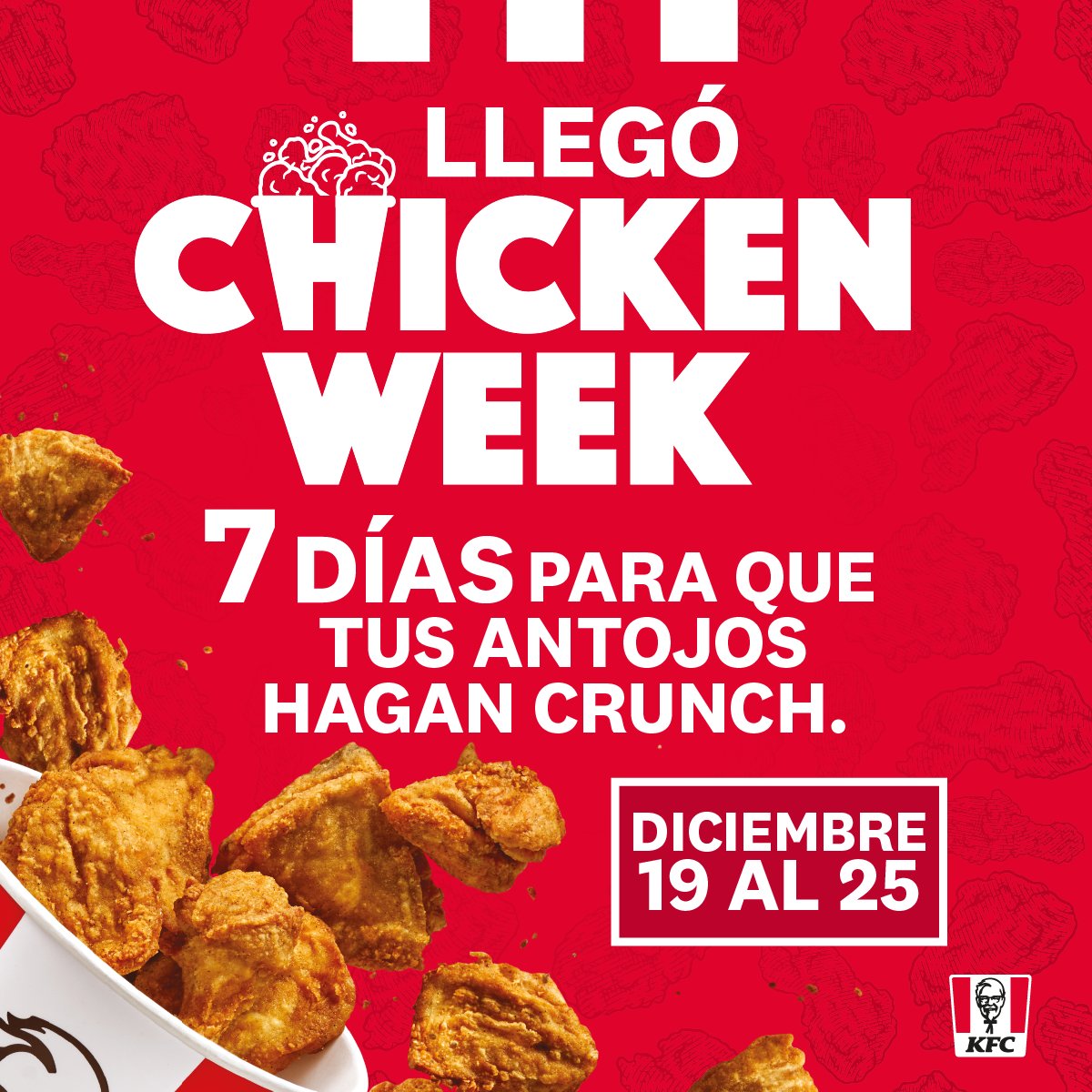 kfccolombia's tweet photo. Llegó la semana perfecta para que no pares de chuparte los dedos con la Receta Secreta. 🍗🔥👌 Pide ahora en https://t.co/5MiBecDK3W 💻 *Aplican TyC. #ChickenWeek https://t.co/7MvR4ZvjB3